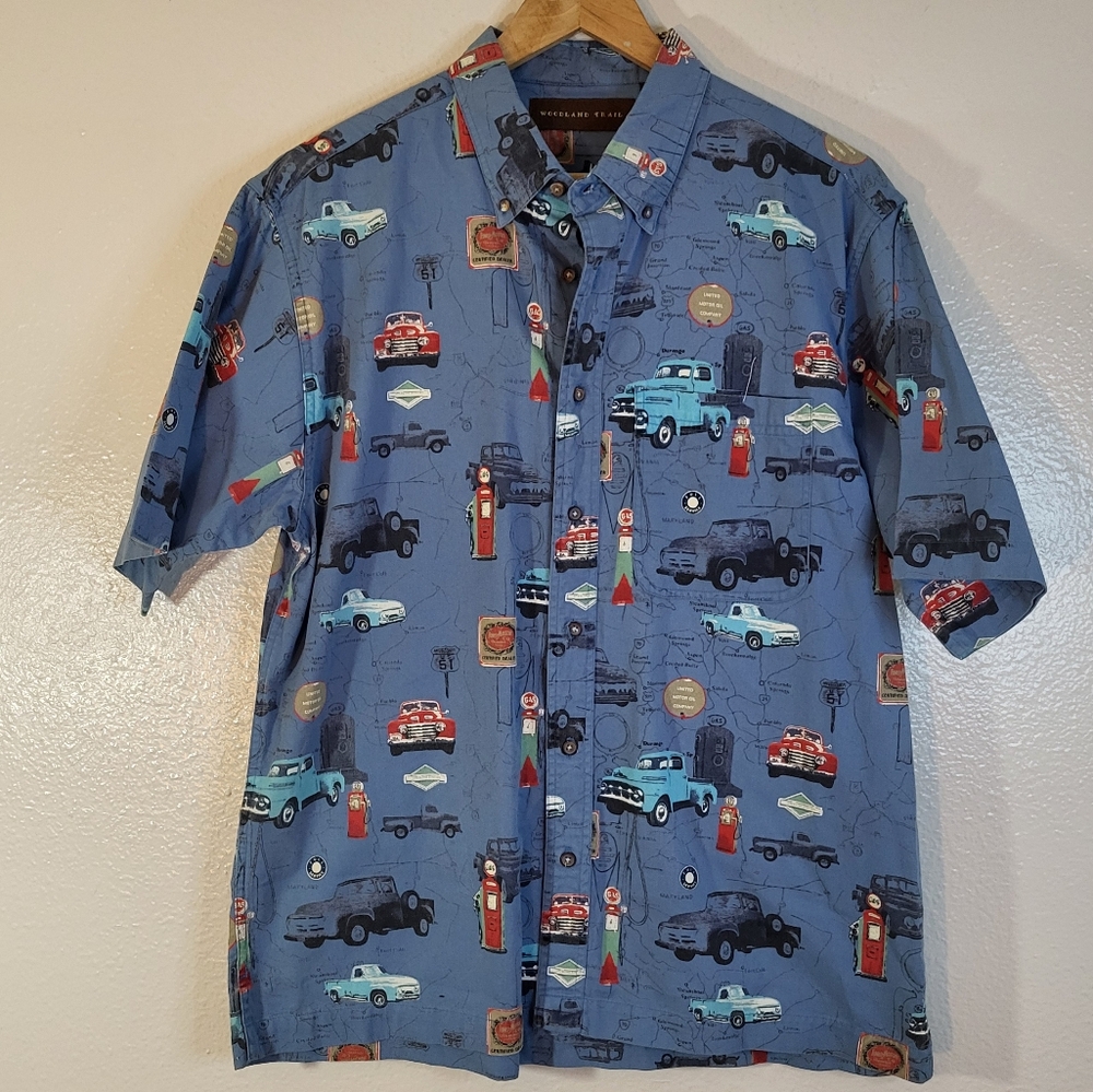 Woodland Trail Vintage Truck Print Cotton Button Down Shirt